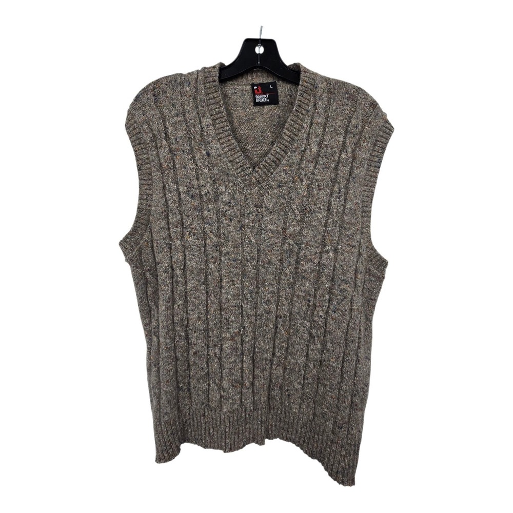 Vintage Robert Bruce Tweed Cable Knit Sweater Vest Mens LG Grayish Brown Preppy